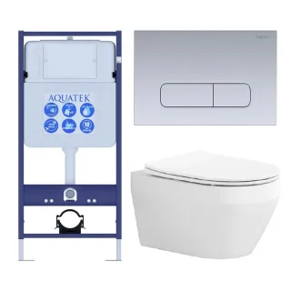 Комплект SET AQUATEK ЛЕЯ cm-014 4в1 унитаз с инсталляцией кнопкой и сиденьем микролифт